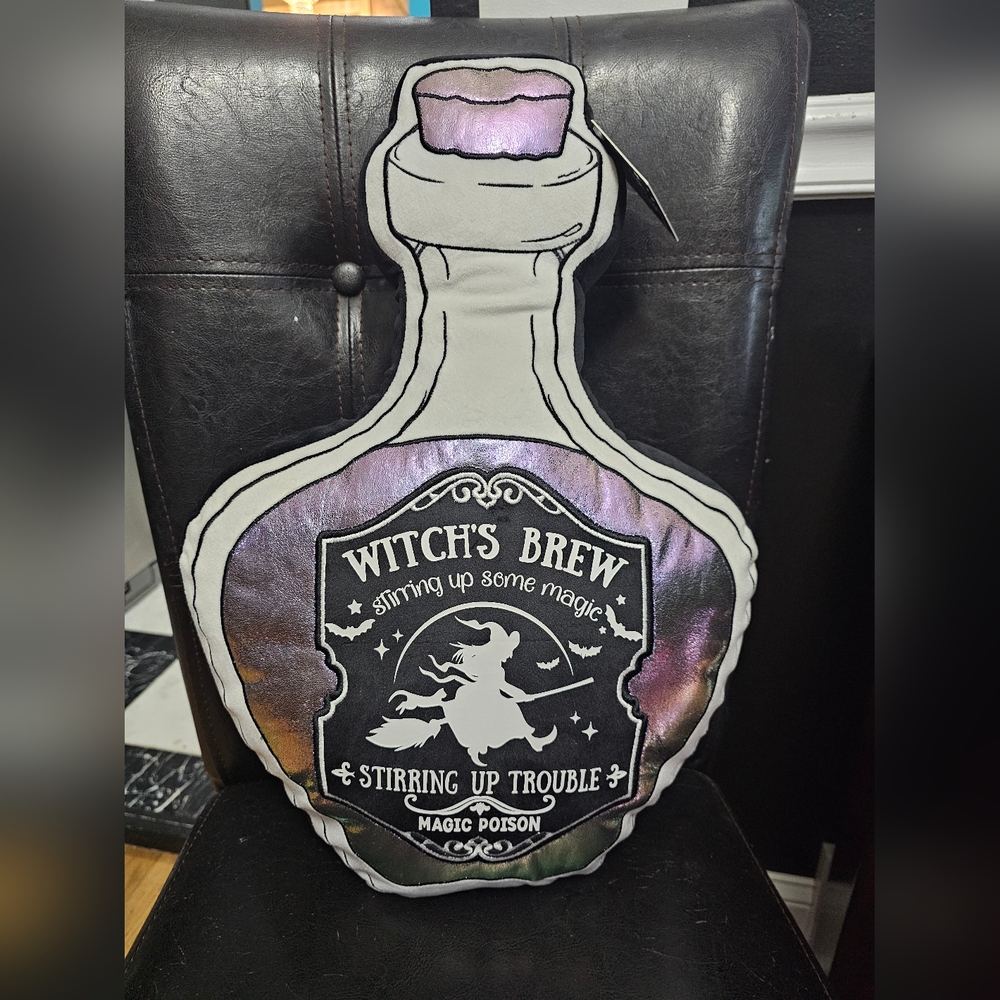 Halloween Hocus Pocus Witches Brew Potion Bottle Tonic Decor Pillow